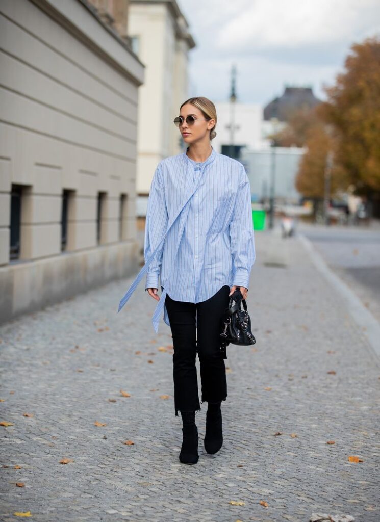 Blue striped shirt + plaid blazer + short